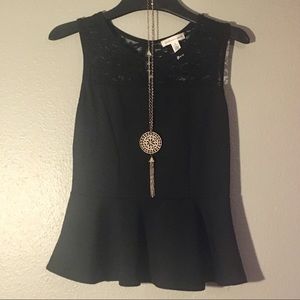 Lace Black Peplum Top